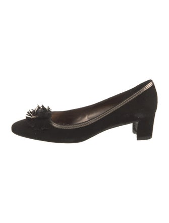 Salvatore Ferragamo Suede Fringe Trim Accent Pumps