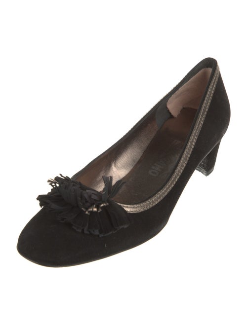 Salvatore Ferragamo Suede Fringe Trim Accent Pumps
