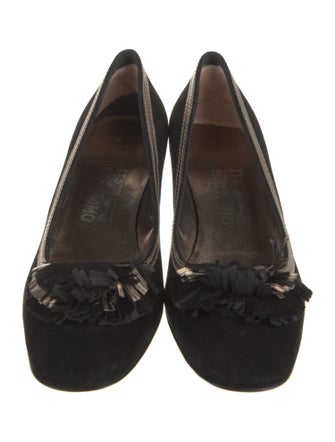 Salvatore Ferragamo Suede Fringe Trim Accent Pumps