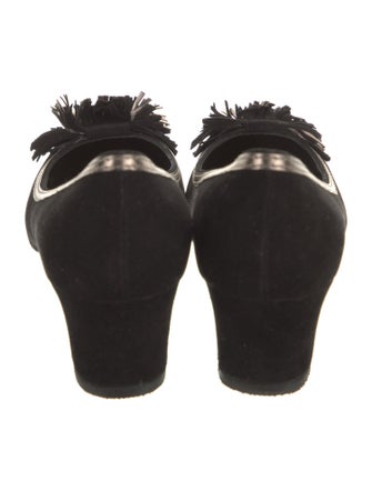 Salvatore Ferragamo Suede Fringe Trim Accent Pumps