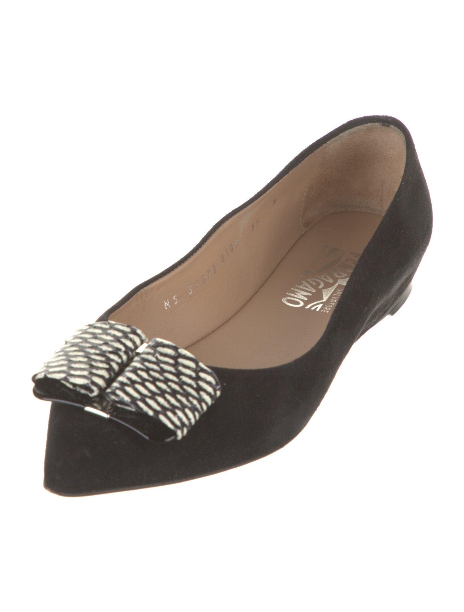 Salvatore Ferragamo Suede Bow Accents Ballet Flats