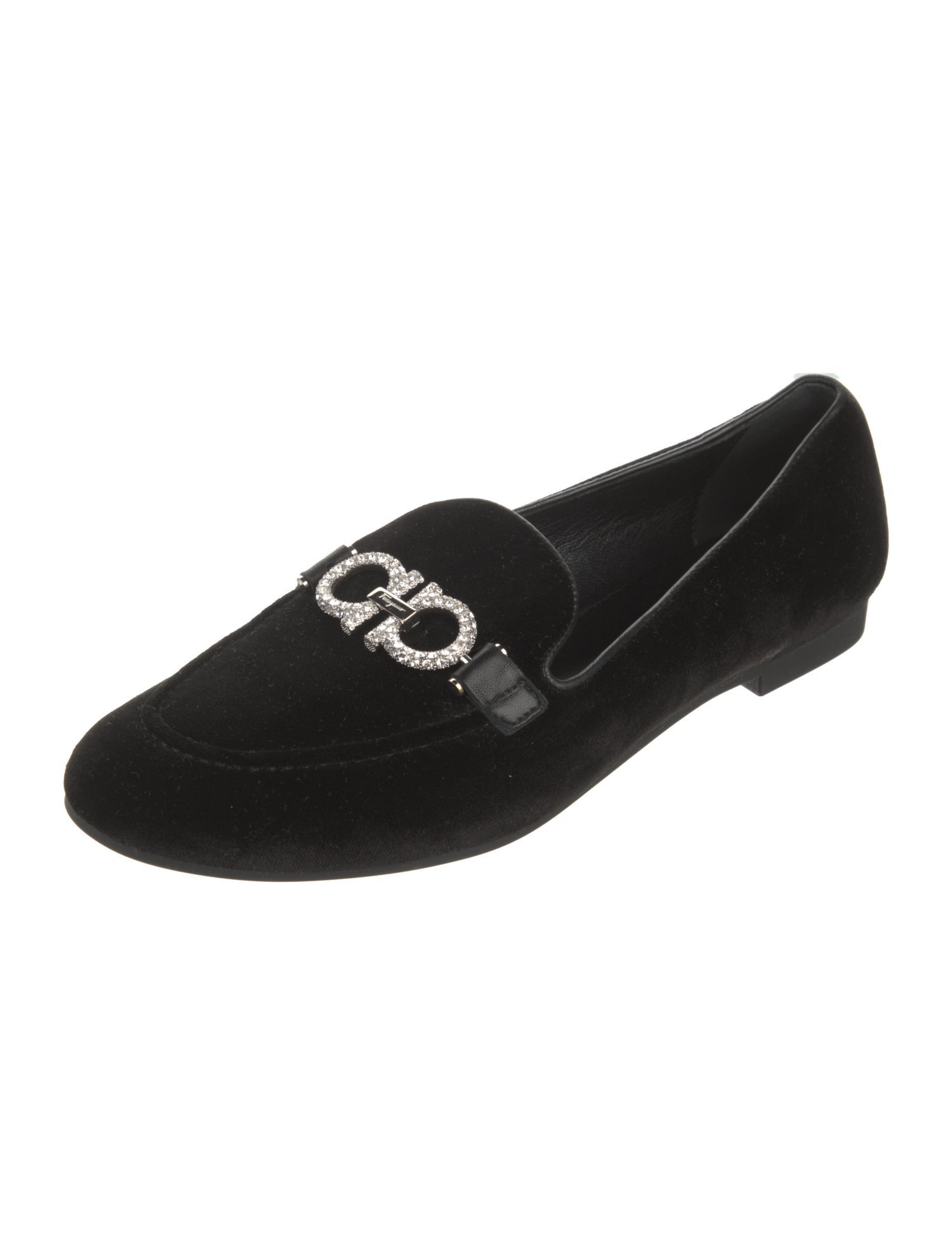 Salvatore Ferragamo Velvet Crystal Embellishments Loafers
