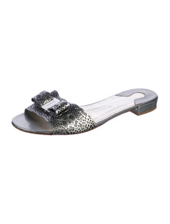 Salvatore Ferragamo Leather Bow Accents Slides