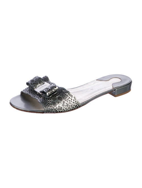 Salvatore Ferragamo Leather Bow Accents Slides