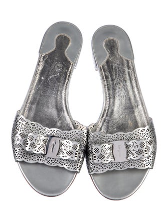 Salvatore Ferragamo Leather Bow Accents Slides