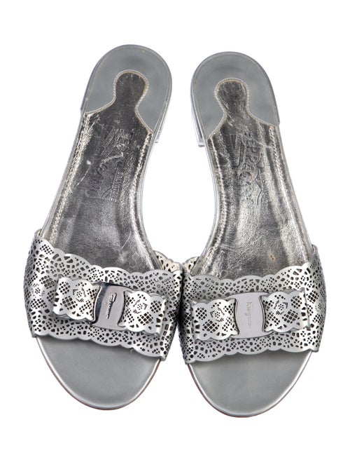 Salvatore Ferragamo Leather Bow Accents Slides