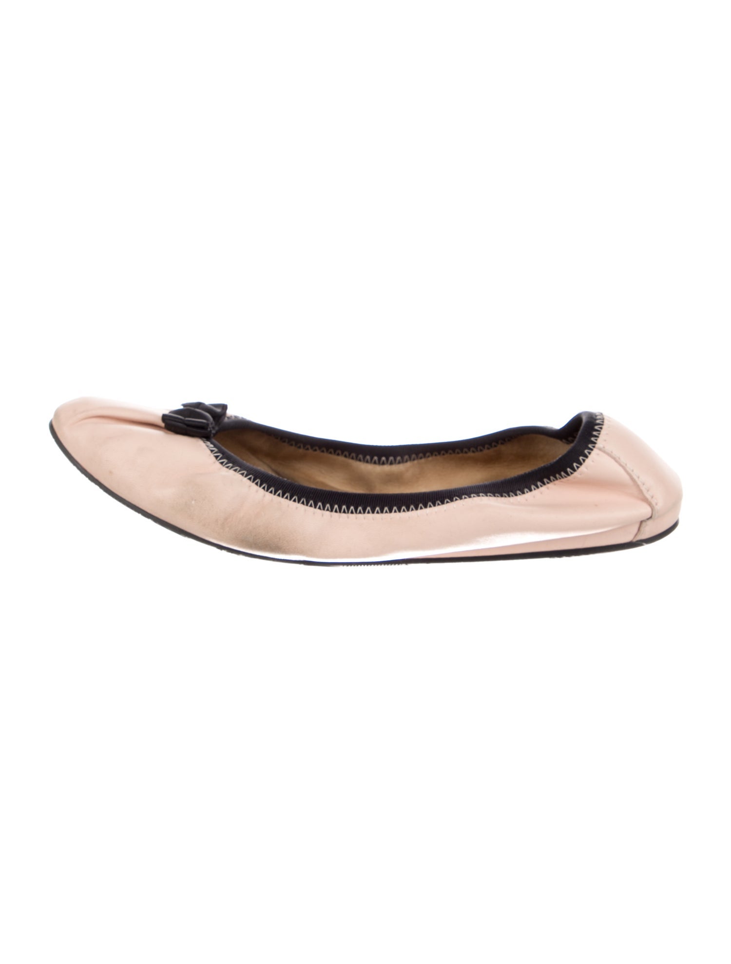 Salvatore Ferragamo Leather Bow Accents Ballet Flats