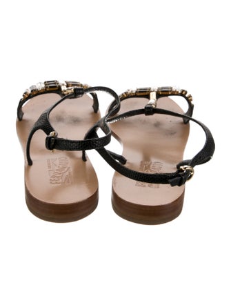 Salvatore Ferragamo Embossed Leather Crystal Embellishments T-Strap Sandals