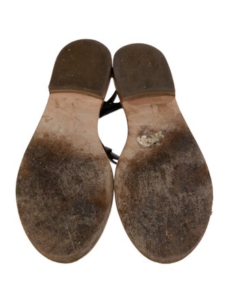 Salvatore Ferragamo Embossed Leather Crystal Embellishments T-Strap Sandals