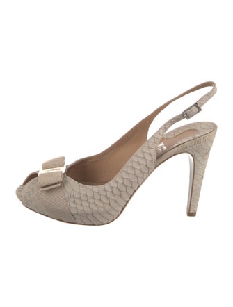 Salvatore Ferragamo Vara Bow Accent Snakeskin Slingback Pumps