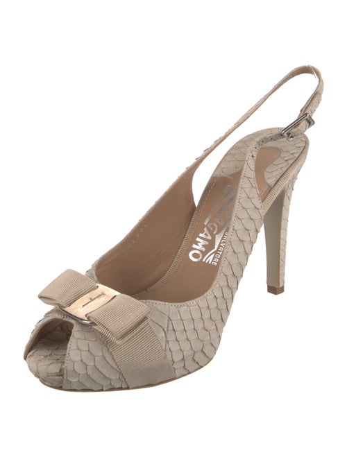 Salvatore Ferragamo Vara Bow Accent Snakeskin Slingback Pumps
