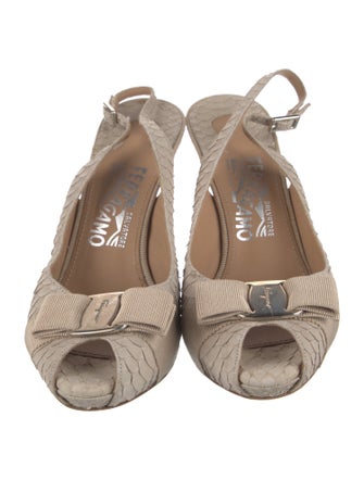 Salvatore Ferragamo Vara Bow Accent Snakeskin Slingback Pumps