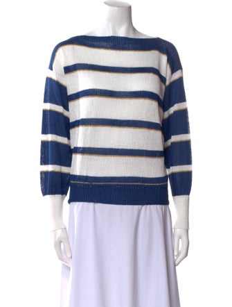 Salvatore Ferragamo Striped Bateau Neckline Sweater