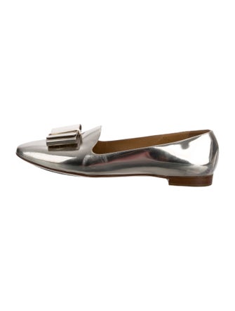Salvatore Ferragamo Leather Bow Accents Ballet Flats