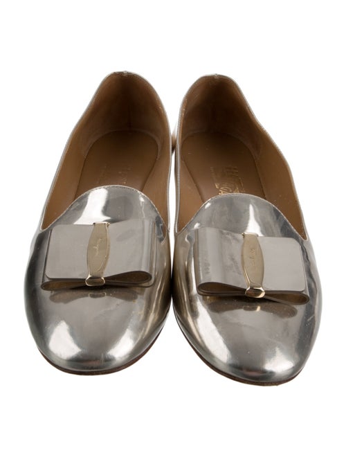 Salvatore Ferragamo Leather Bow Accents Ballet Flats