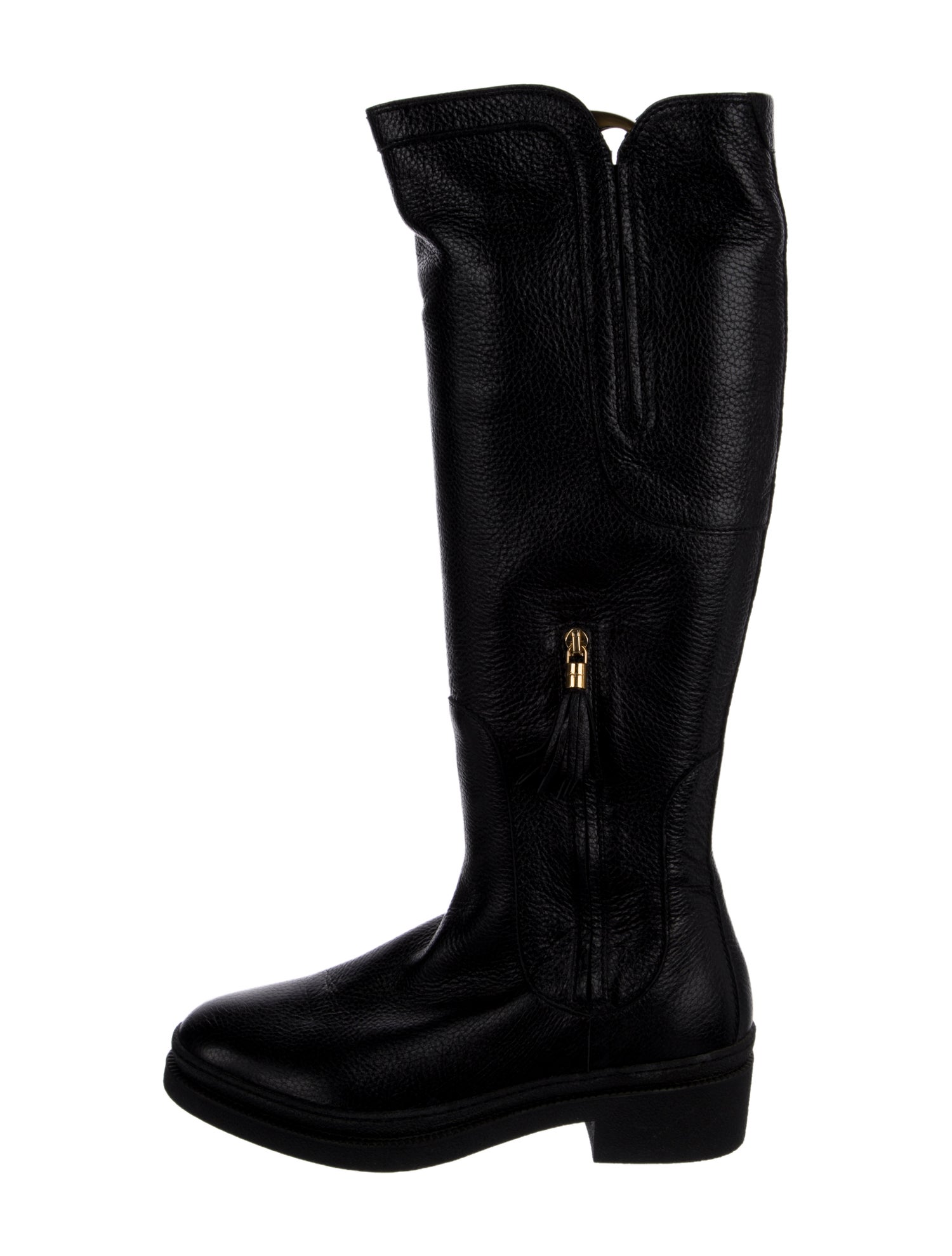 Salvatore Ferragamo Leather Tassel Accents Riding Boots