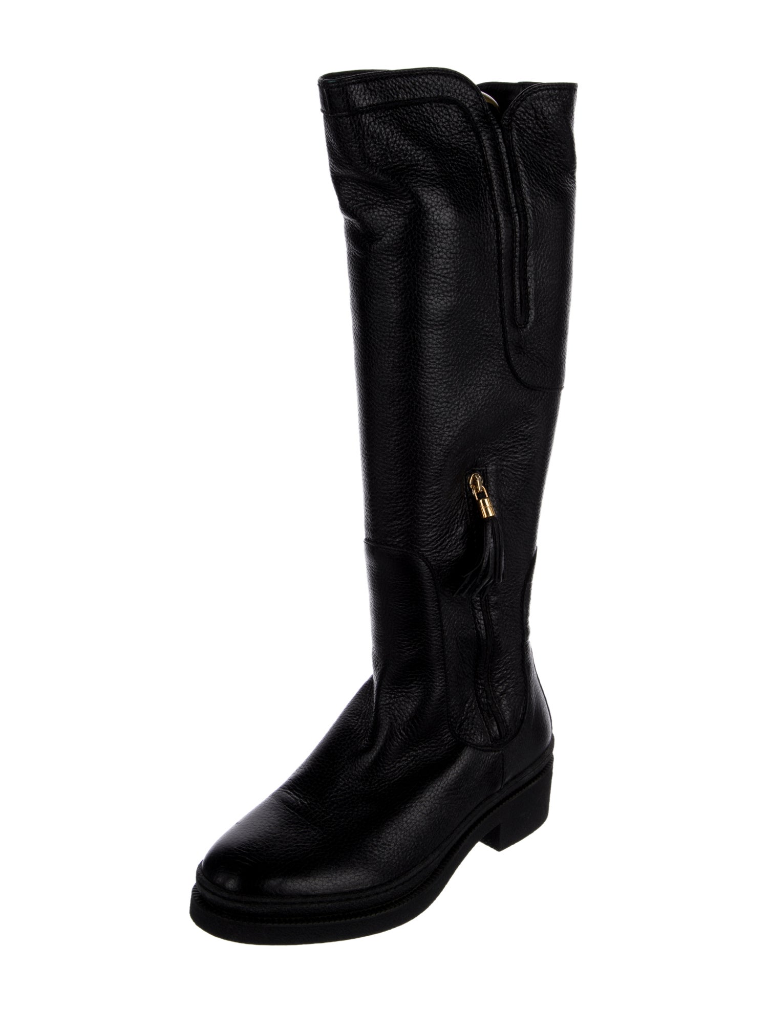 Salvatore Ferragamo Leather Tassel Accents Riding Boots