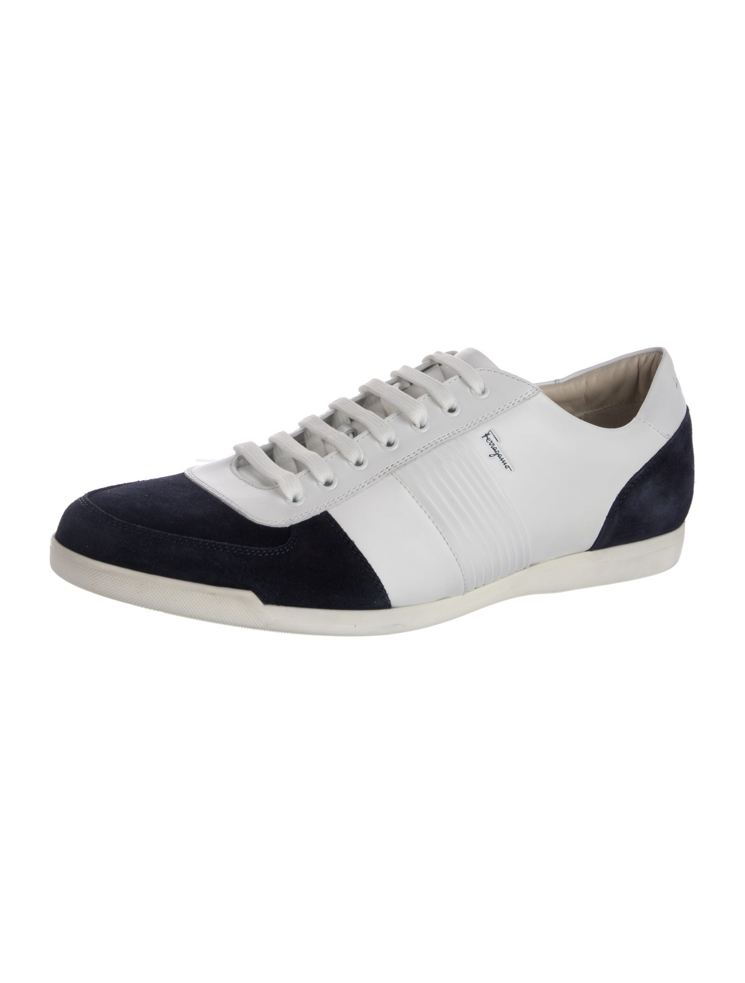 Salvatore Ferragamo Leather Colorblock Pattern Sneakers