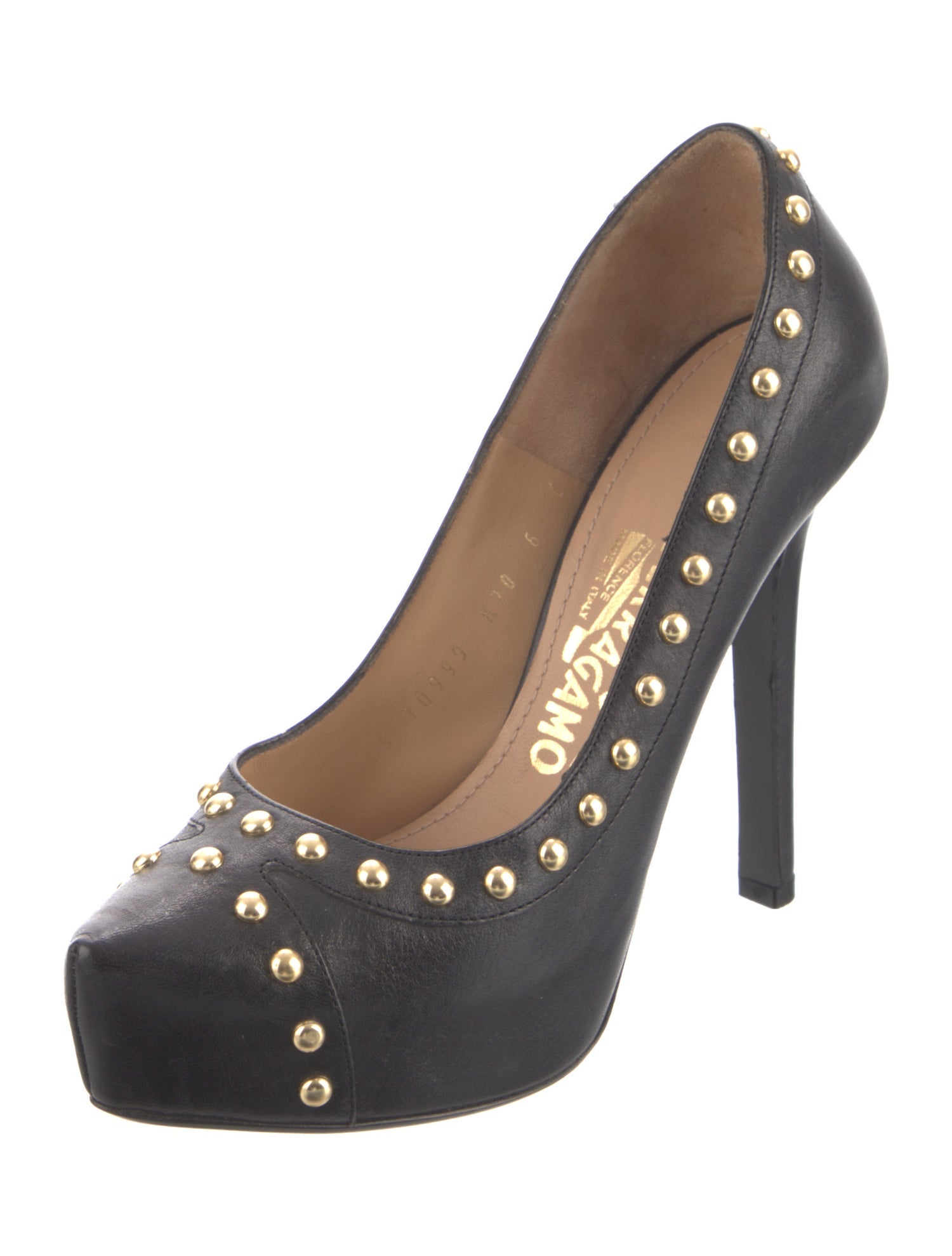 Salvatore Ferragamo Leather Studded Accents Pumps