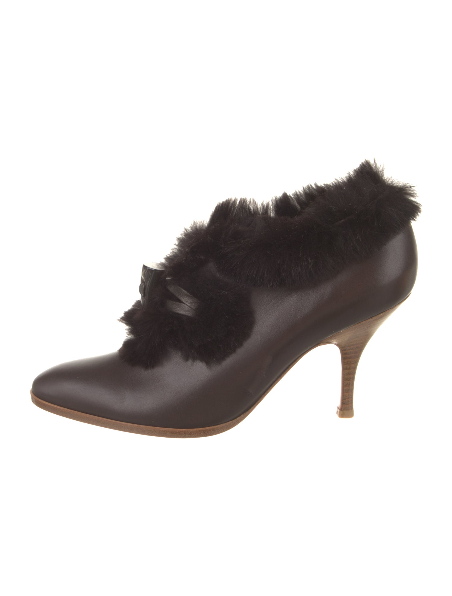 Salvatore Ferragamo Leather Fur Trim Pumps