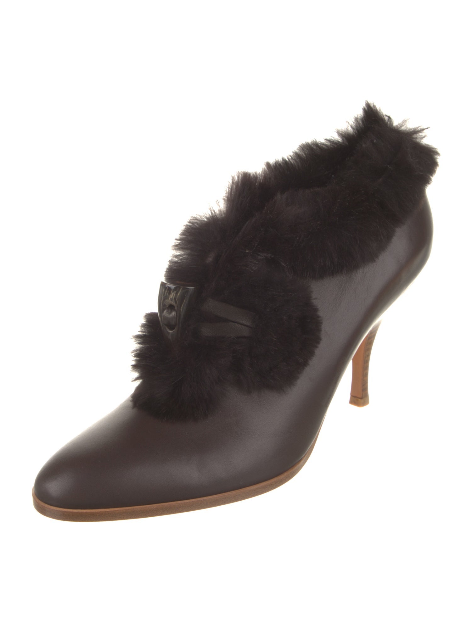 Salvatore Ferragamo Leather Fur Trim Pumps