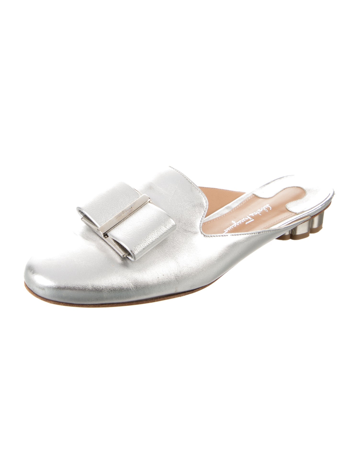 Salvatore Ferragamo Leather Bow Accents Mules