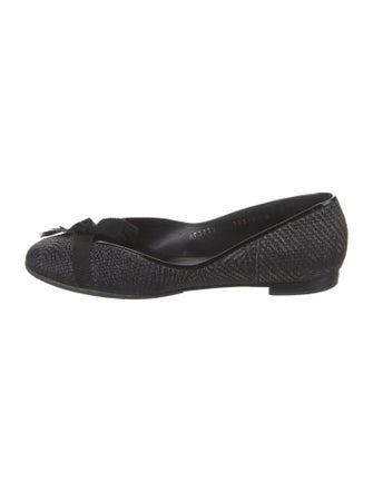 Salvatore Ferragamo Raffia Bow Accents Ballet Flats