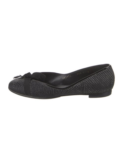 Salvatore Ferragamo Raffia Bow Accents Ballet Flats