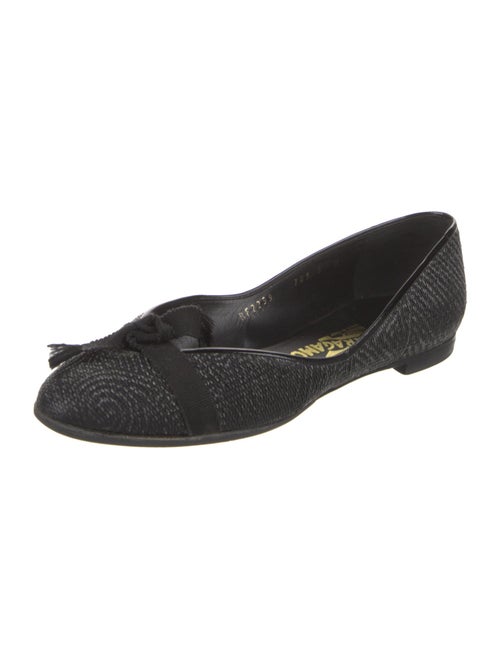 Salvatore Ferragamo Raffia Bow Accents Ballet Flats