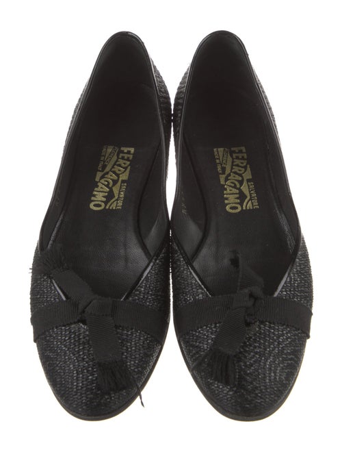 Salvatore Ferragamo Raffia Bow Accents Ballet Flats