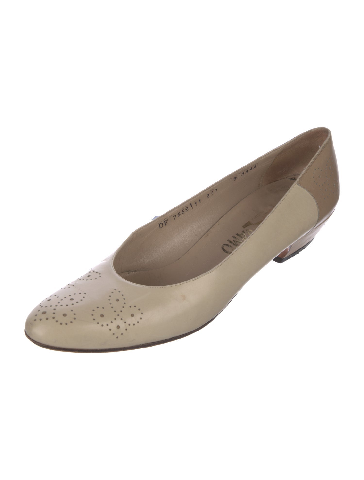 Salvatore Ferragamo Leather Lasercut Accents Ballet Flats