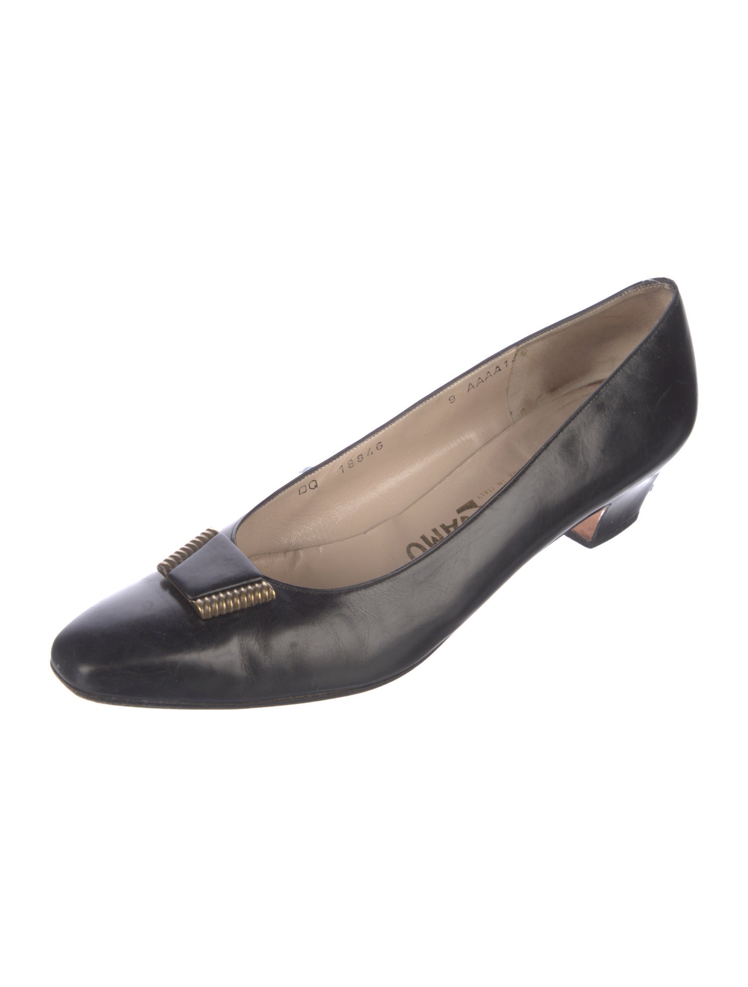 Salvatore Ferragamo Leather Bow Accents Ballet Flats