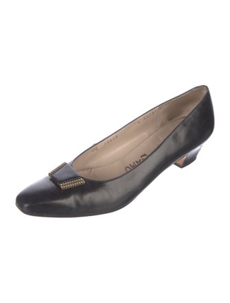 Salvatore Ferragamo Leather Bow Accents Ballet Flats