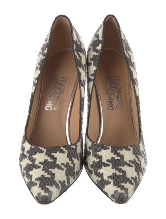 Salvatore Ferragamo Snakeskin Houndstooth Print Pumps