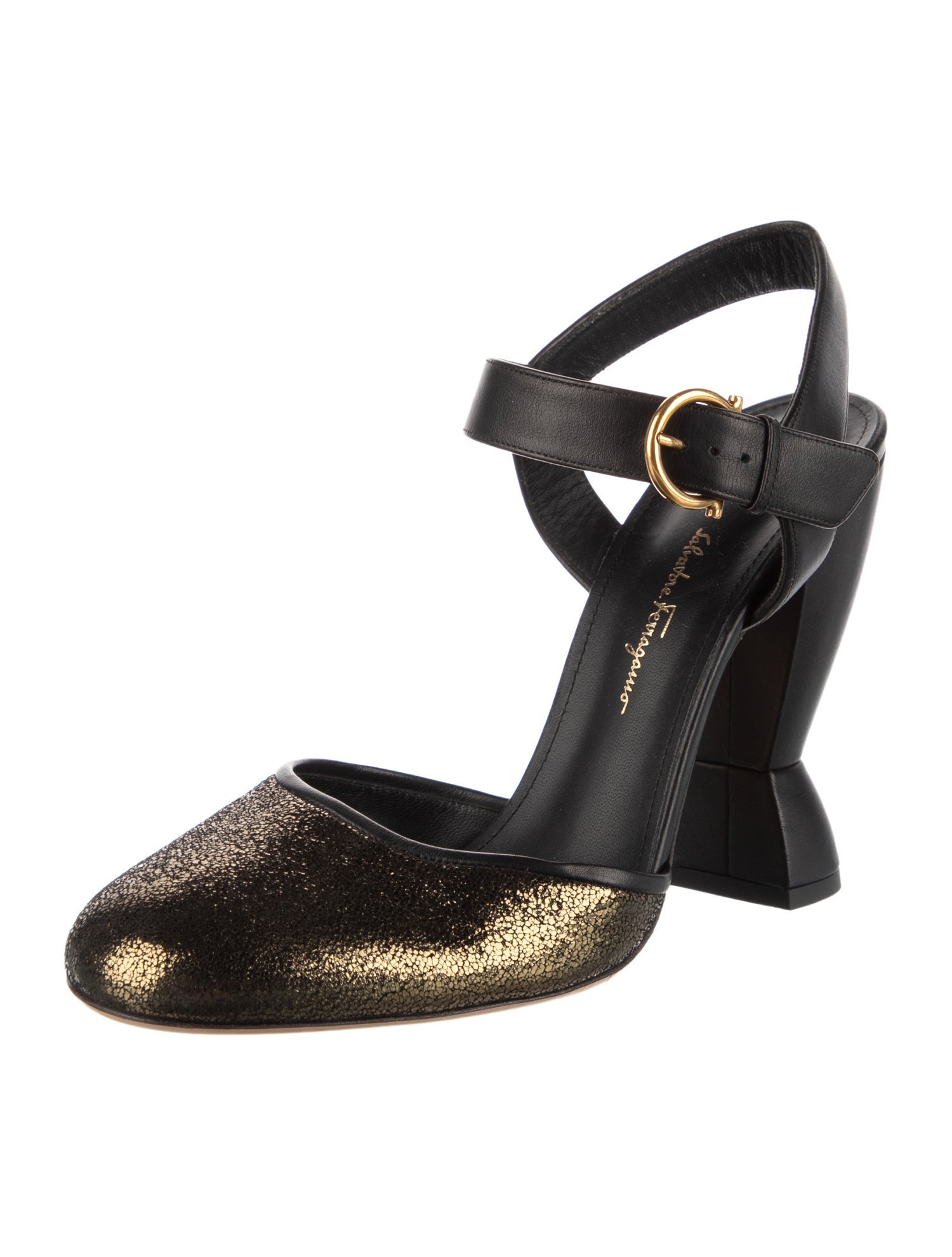 Salvatore Ferragamo Leather Glitter Accents Pumps