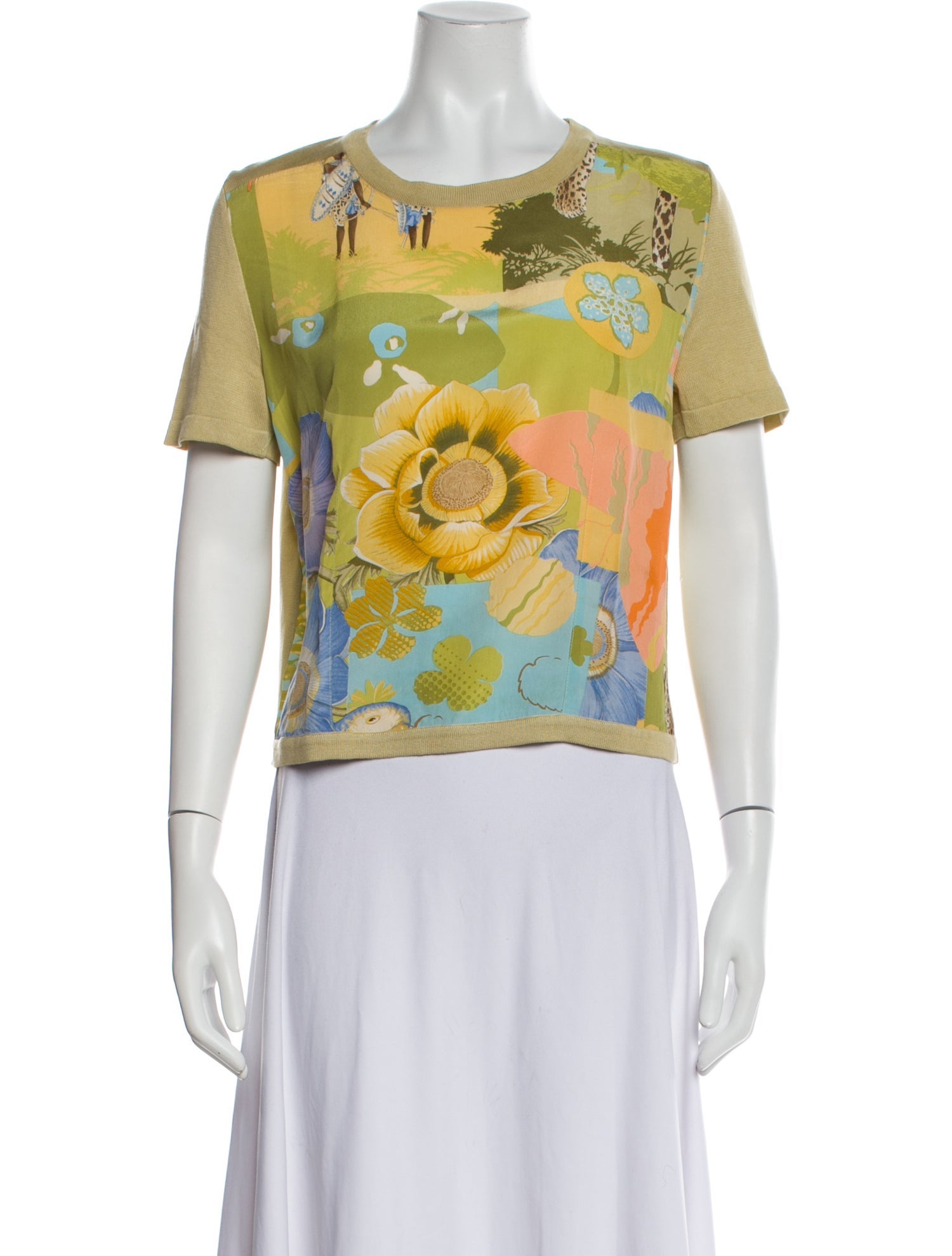 Salvatore Ferragamo Silk Floral Print T-Shirt