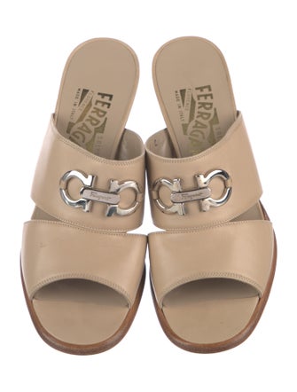 Salvatore Ferragamo Gancini Logo Leather Slides