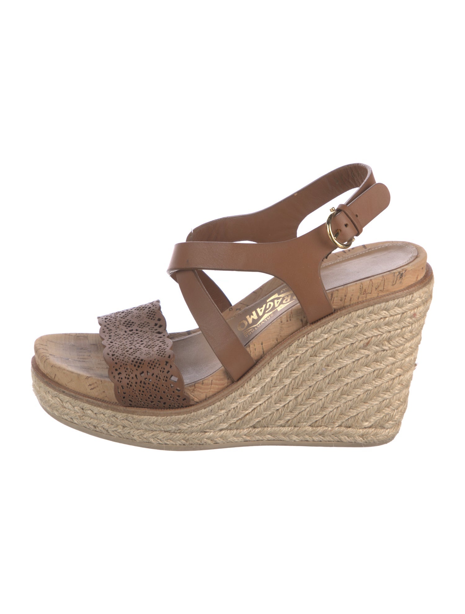 Salvatore Ferragamo Leather Lasercut Accents Espadrilles