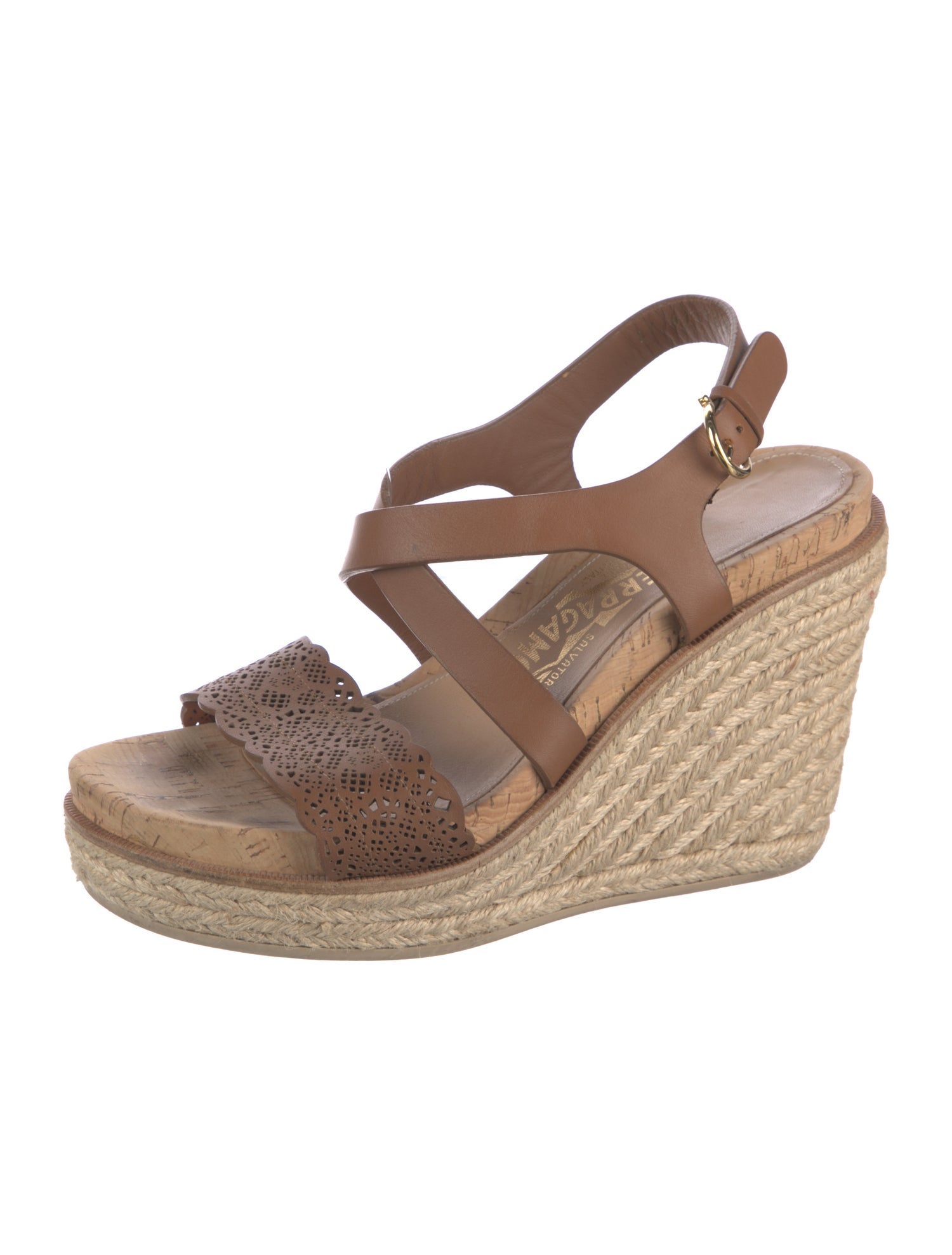 Salvatore Ferragamo Leather Lasercut Accents Espadrilles