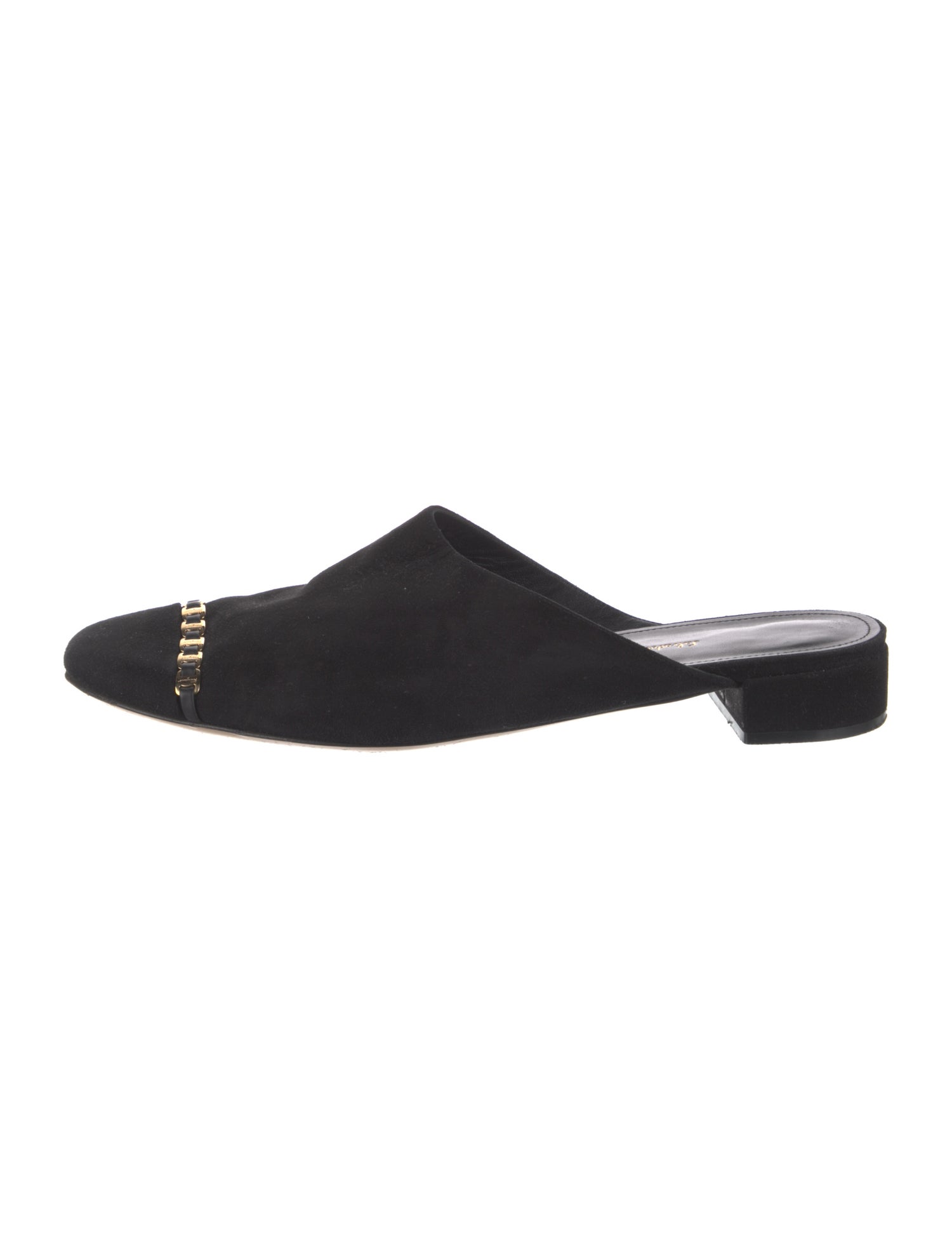 Salvatore Ferragamo Suede Chain-Link Accents Mules