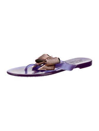 Salvatore Ferragamo Rubber Bow Accents Slides
