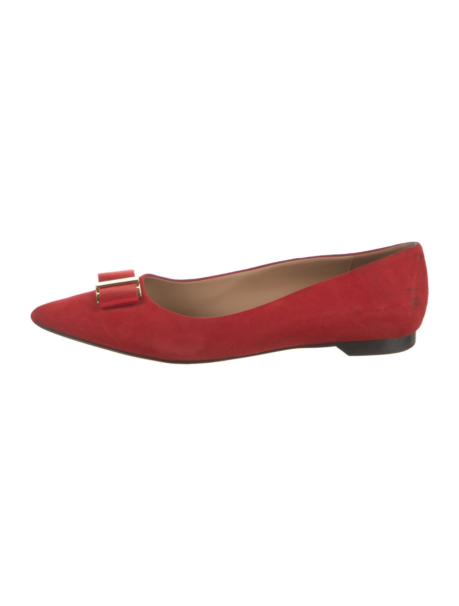 Salvatore Ferragamo Suede Bow Accents Ballet Flats