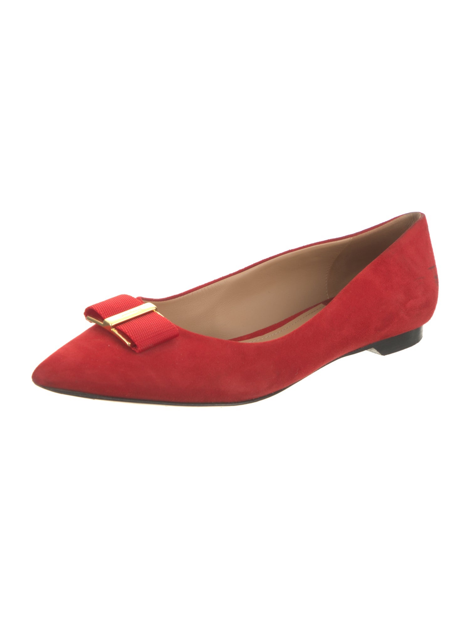 Salvatore Ferragamo Suede Bow Accents Ballet Flats