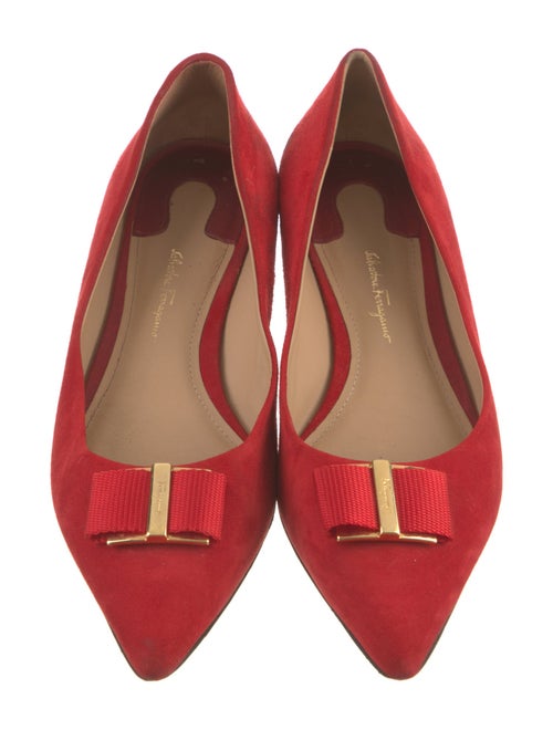 Salvatore Ferragamo Suede Bow Accents Ballet Flats