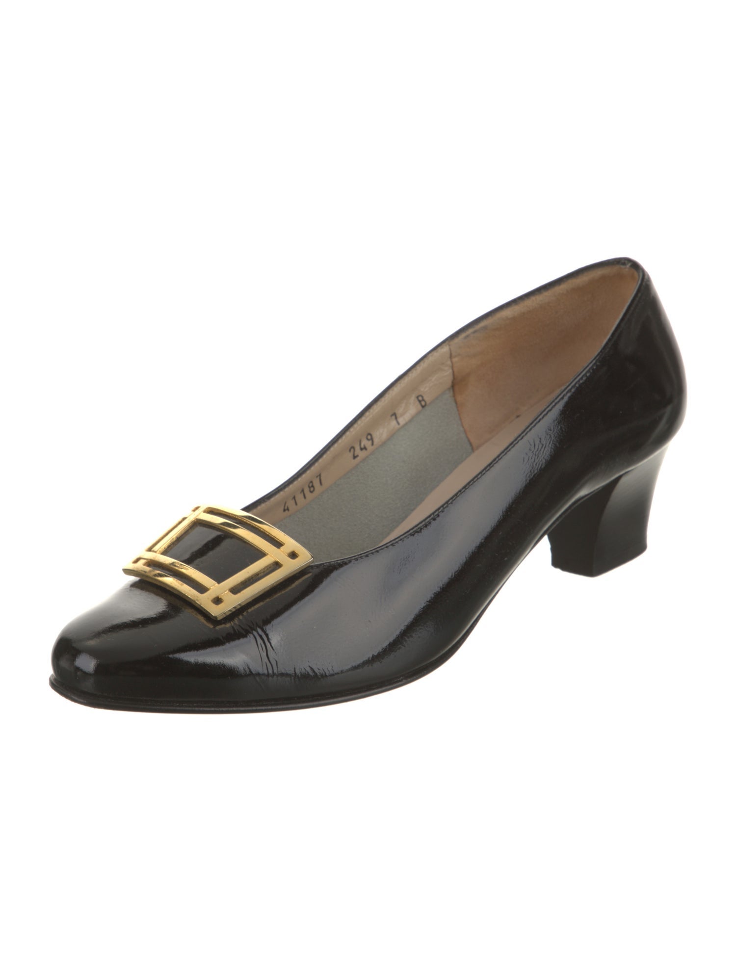 Salvatore Ferragamo Patent Leather Striped Pumps