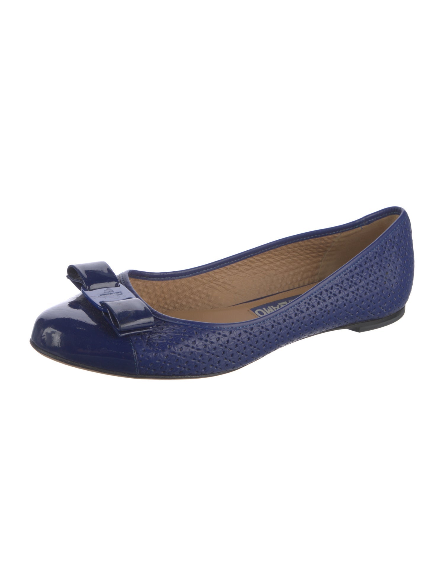 Salvatore Ferragamo Leather Bow Accents Ballet Flats