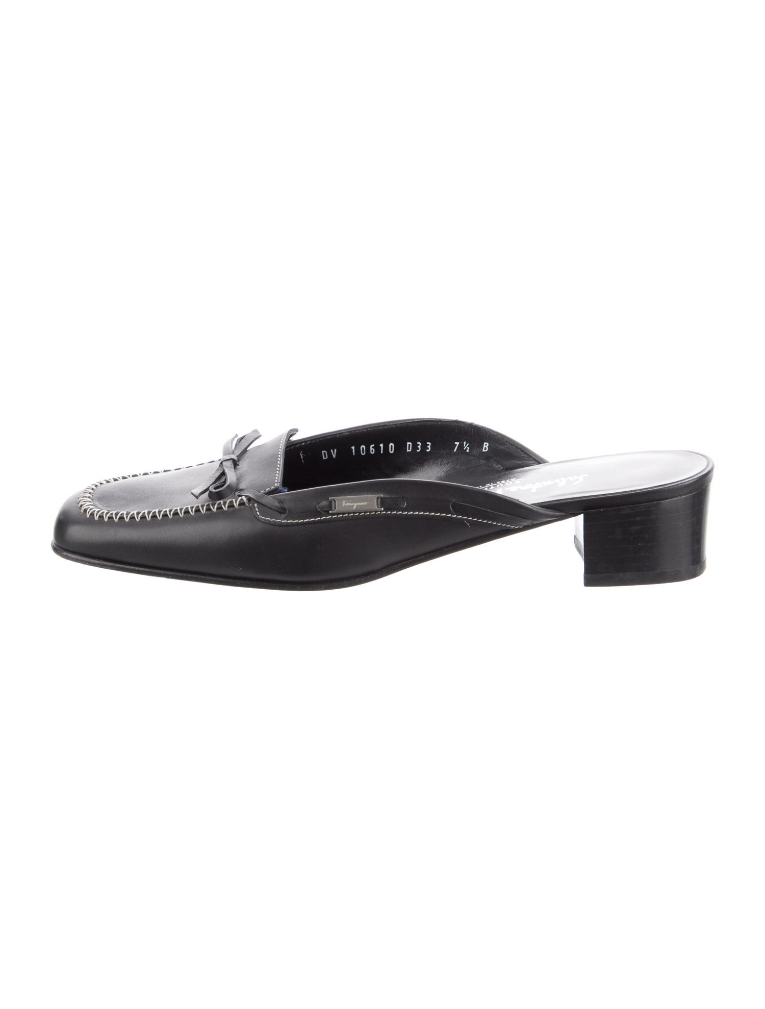 Salvatore Ferragamo Leather Bow Accents Mules
