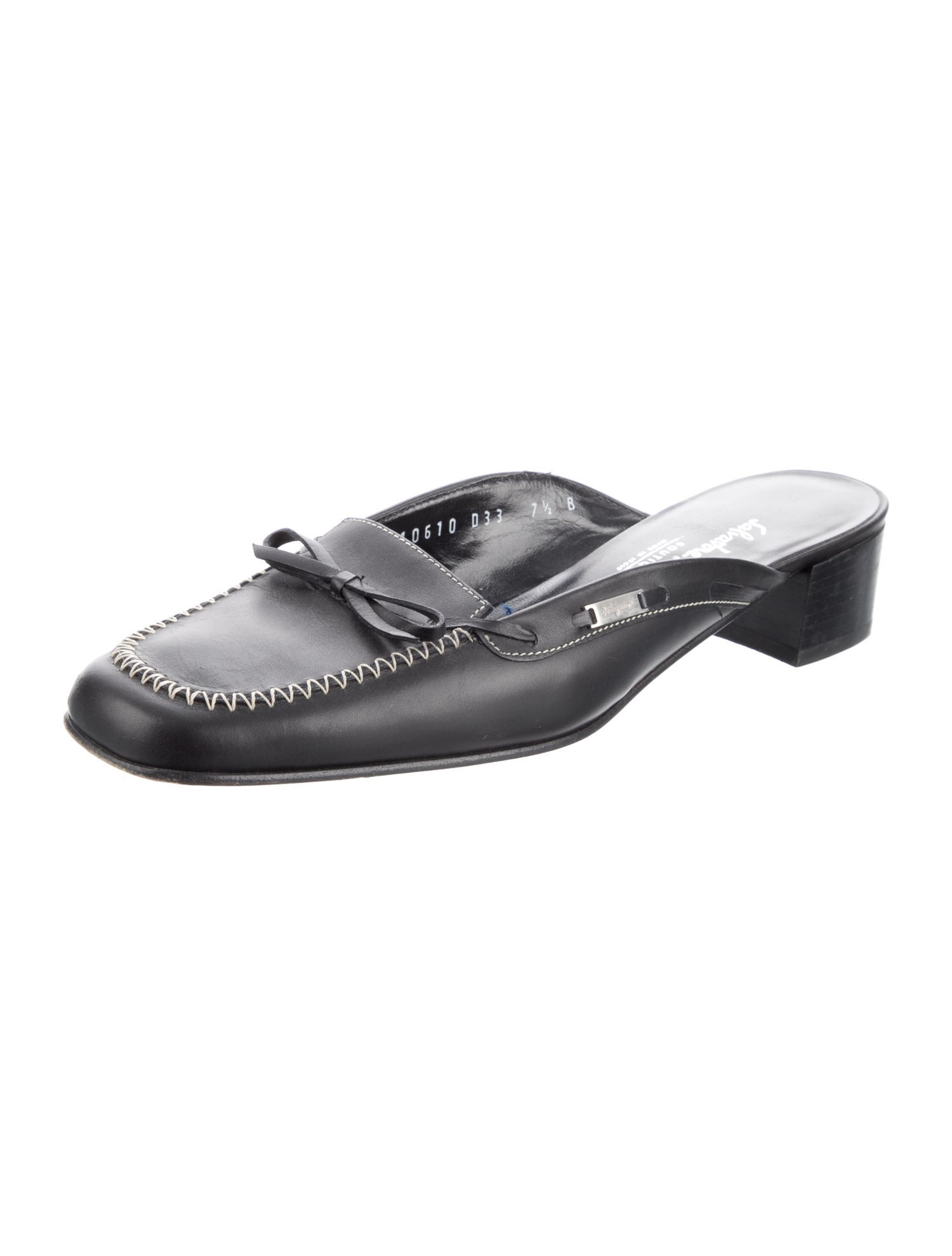 Salvatore Ferragamo Leather Bow Accents Mules