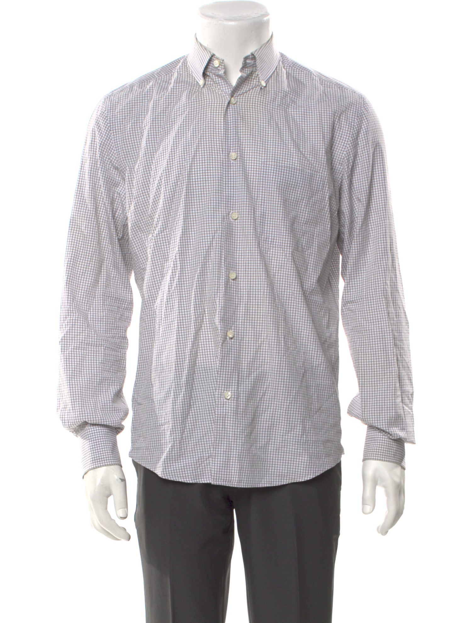 Salvatore Ferragamo Plaid Print Long Sleeve Dress Shirt