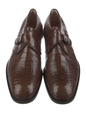 Salvatore Ferragamo Embossed Leather Monk Straps